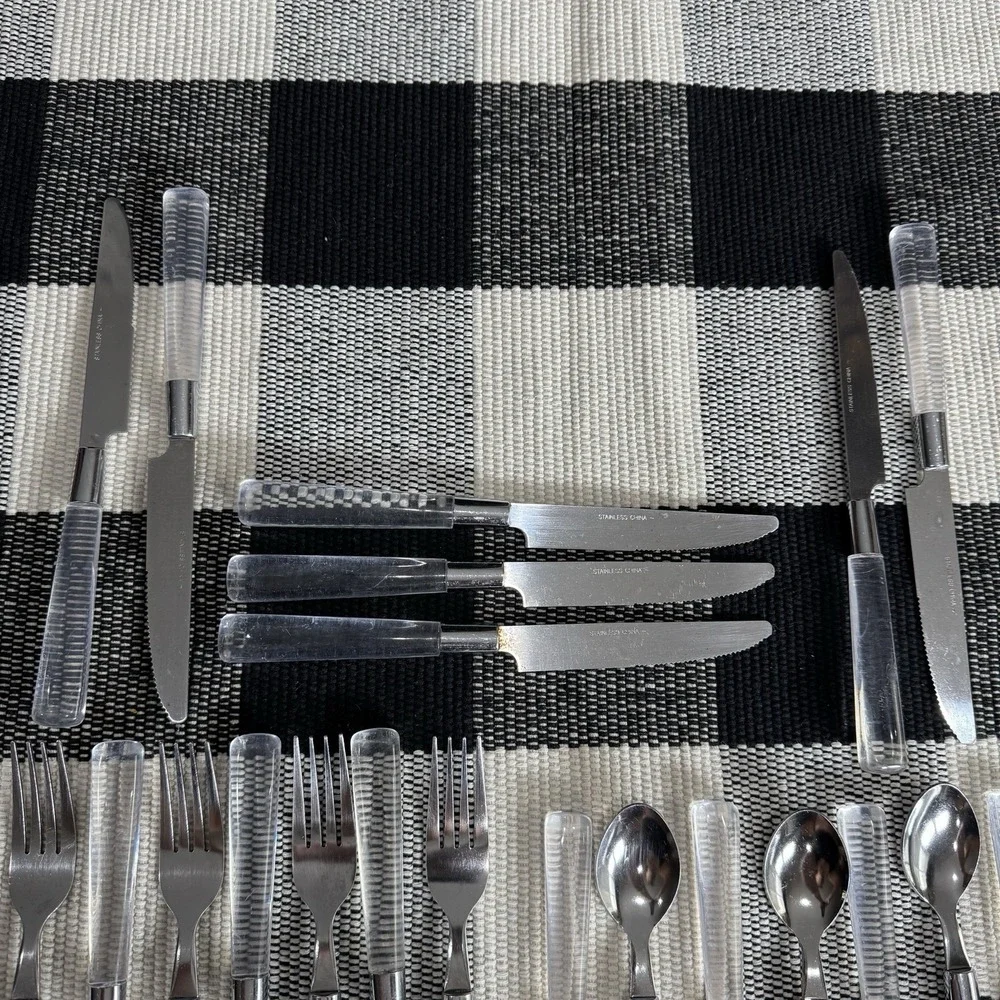 23pc‎ Clear Acrylic Handle Flatware Silverware Replacements Retro Forks & Spoons